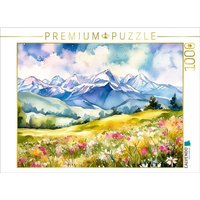 CALVENDO Puzzle Gras und Frühlingsblumen vor verschneitem Alpenkamm 1000 Teile Lege-Größe 64x48cm Foto-Puzzle für glückliche Stunden von Calvendo Puzzle