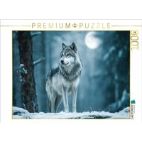 CALVENDO Puzzle Grauer Wolf im Winterwald mit Vollmond 1000 Teile Lege-Größe 64x48cm Foto-Puzzle für glückliche Stunden von Calvendo Puzzle
