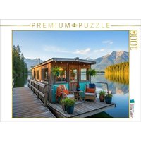 CALVENDO Puzzle Hausboot an einem Anlegesteg auf einem Bergsee 1000 Teile Lege-Größe 64x48cm Foto-Puzzle für glückliche Stunden von Calvendo Puzzle