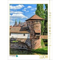 CALVENDO Puzzle Henkerturm auf der Trödelmarktinsel mit Sandsteinbrücke (links) und Henkersteg (rechts), Nürnberg, Bayern 1000 Teile Lege-Größe 64x48cm Foto-Puzzle für glückliche Stunden von CALVENDO Verlag GmbH