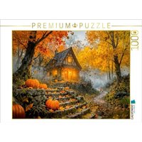 CALVENDO Puzzle Herbst Cottage im bunten Wald mit Kürbis und Fuchs 1000 Teile Lege-Größe 64x48cm Foto-Puzzle für glückliche Stunden von Calvendo Puzzle