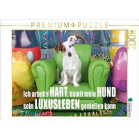 CALVENDO Puzzle Jack Russell Terrier sitzt auf einem grünen Ledersessel und schaut neugierig in die Kamera 2000 Teile Lege-Größe 90x67cm Foto-Puzzle von Calvendo Puzzle
