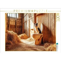 CALVENDO Puzzle Kackender Hund im Stall - Lustiger Aussie auf dem stillen Örtchen 1000 Teile Lege-Größe 64x48cm Foto-Puzzle für glückliche Stunden von Calvendo Puzzle