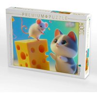 CALVENDO Puzzle Katz und Maus teilen sich ein großzügiges Stück Käse, ein seltenes Bild der Harmonie in der Tierwelt 1000 Teile Lege-Größe 64x48cm F von Calvendo Puzzle