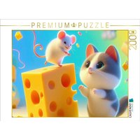 CALVENDO Puzzle Katz und Maus teilen sich ein großzügiges Stück Käse, ein seltenes Bild der Harmonie in der Tierwelt 2000 Teile Lege-Größe 90x67cm F von Calvendo Puzzle