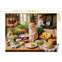 CALVENDO Puzzle Katze am Tisch mit Auswahl handzubereiteter Bio Wellness Köstlichkeiten 1000 Teile Lege-Größe 64 × 48 cm Foto-Puzzle für glückliche Stunden von Calvendo Puzzle