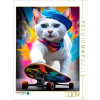 CALVENDO Puzzle Katze beim Outdoorsport - Skateboard fahren 2000 Teile Lege-Größe 90x67cm Foto-Puzzle für glückliche Stunden von Calvendo Puzzle