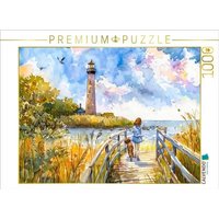 CALVENDO Puzzle Kind mit Hunde am Steg zum Leuchtturm 1000 Teile Lege-Größe 64x48cm Foto-Puzzle für glückliche Stunden von Calvendo Puzzle