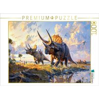 CALVENDO Puzzle Kinder spielen mit Triceratops Dinosauriern 1000 Teile Lege-Größe 64x48cm Foto-Puzzle für glückliche Stunden von Calvendo Puzzle