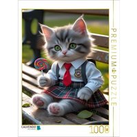 CALVENDO Puzzle Kleine Schulkatze mit Lolli - niedliches Katzenbild mit Schuluniform 1000 Teile Lege-Größe 64x48cm Foto-Puzzle für glückliche Stunde von Calvendo Puzzle