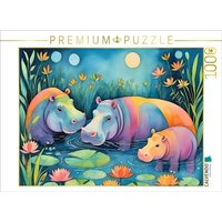 CALVENDO Puzzle Kunterbunte Nilpferde im Wasser 1000 Teile Lege-Größe 64x48cm Foto-Puzzle für glückliche Stunden von Calvendo Puzzle