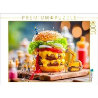 CALVENDO Puzzle Miniatur Bauarbeiter mit Bagger servieren saftigen Burger am Grill 1000 Teile Lege-Größe 64x48cm Foto-Puzzle für glückliche Stunden von Calvendo Puzzle