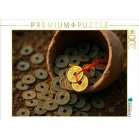 CALVENDO Puzzle Münzen am roten Band - Wohlstand und stetiger Geldfluss 2000 Teile Lege-Größe 90x67cm Foto-Puzzle für glückliche Stunden von Calvendo Puzzle
