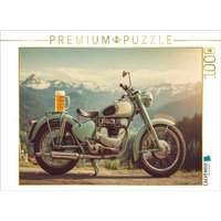 CALVENDO Puzzle Oldtimer-Motorrad mit Bierkrug vor Alpenpanorama 1000 Teile Lege-Größe 64x48cm Foto-Puzzle für glückliche Stunden von Calvendo Puzzle
