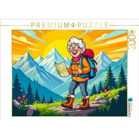 CALVENDO Puzzle Oma wandert fröhlich mit Rucksack durch sonnige Berglandschaft 2000 Teile Lege-Größe 90x67cm Foto-Puzzle für glückliche Stunden von Calvendo Puzzle