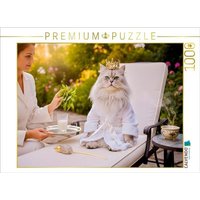 CALVENDO Puzzle Perserkatze im Garten auf Liegestuhl mit königlichen Wellnessaccessoires 1000 Teile Lege-Größe 64 × 48 cm Foto-Puzzle für glückliche Stunden von Calvendo Puzzle