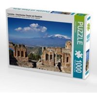 CALVENDO Puzzle Taormina - Griechisches Theater mit Ätnablick, Lege-Größe 64 x 48 cm Foto-Puzzle Bild von Juergen Schonnop von Calvendo Puzzle