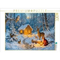 CALVENDO Puzzle Winter Cottage im Wald mit Eule, Hase, Hirsch, Fuchs 1000 Teile Lege-Größe 64x48cm Foto-Puzzle für glückliche Stunden von Calvendo Puzzle
