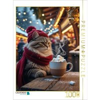 CALVENDO Puzzle Winterkatze mit heißem Kakao - niedliches Weihnachtsbild für Katzenfreunde Winterkatze mit heißer Schokolade - gemütliches Weihnachts von Calvendo Puzzle
