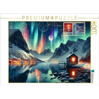 CALVENDO Puzzle Winterwunderland unter dem Nordlicht: Eine AI-geschaffene Idylle 1000 Teile Lege-Größe 64x48cm Foto-Puzzle für glückliche Stunden von Calvendo Puzzle