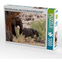 Elefant mit Baby unterwegs. Jumbo - Auf den Spuren der Elefanten in Namibia (Puzzle) von Calvendo Puzzle