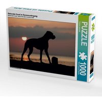 Stehender Hund im Sonnenuntergang (Puzzle) von Calvendo Puzzle
