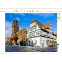 CALVENDO Puzzle Bahnhofstraße mit Rathaus und Kirche 1000 Teile Lege-Größe 64x48cm Foto-Puzzle für glückliche Stunden von Calvendo