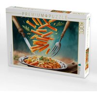 CALVENDO Puzzle Karotten Nudeln fliegen über einem Teller 1000 Teile Lege-Größe 64x48cm Foto-Puzzle für glückliche Stunden von Calvendo
