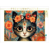 CALVENDO Puzzle Katze Im Stil von Frieda Kahlo 2000 Teile Lege-Größe 90x67cm Foto-Puzzle für glückliche Stunden von Calvendo
