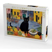 CALVENDO Puzzle Katze sitzt auf Esstisch 1000 Teile Lege-Größe 64x48cm Foto-Puzzle für glückliche Stunden von Calvendo