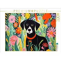 CALVENDO Puzzle Schwarzer Hund im Blumenmeer 2000 Teile Lege-Größe 90x67cm Foto-Puzzle für glückliche Stunden von Calvendo