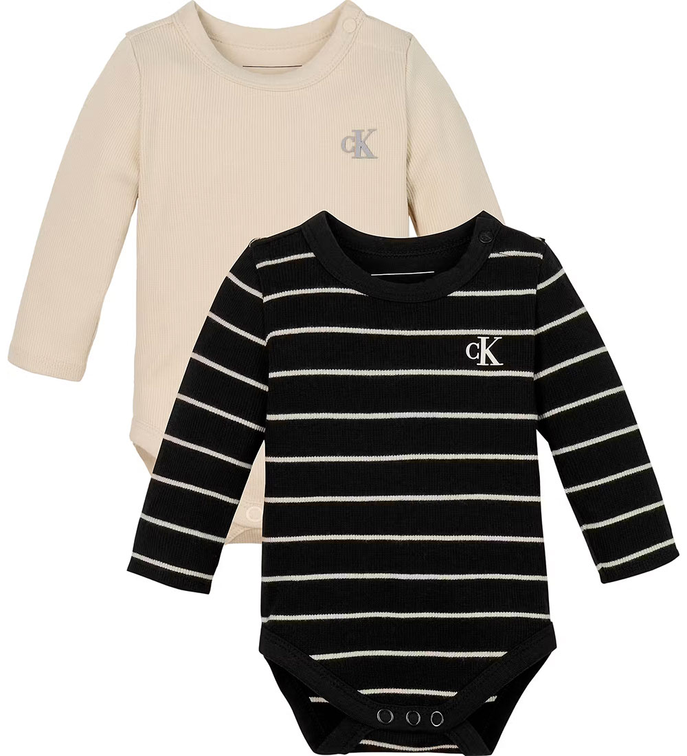 Calvin Klein Body l/ä - Rib - 2er-Pack - Ck Black/White Cap - Calvin Klein - 1 Jahr (80) - Body L/Ä von Calvin Klein
