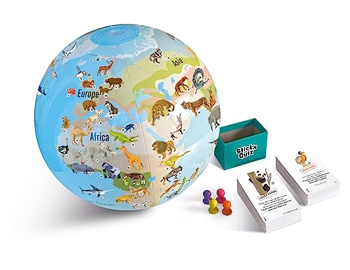 Caly 032B Aufblasbares Globus-Spiel Animals of The World, Stick'N Quiz, 30 cm, ozeanblau von Caly