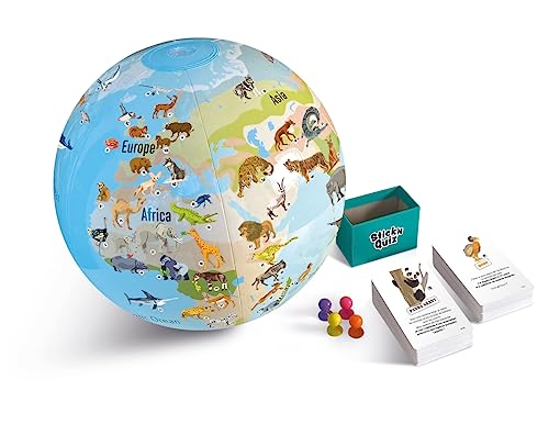 Caly 032F Aufblasbarer Globus mit Spielen, Motiv: Tiere der Welt, 30 cm, ozeanblau von Caly