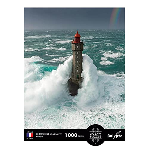 Calypto 3907103 Leuchtturm, 1000 Teile Puzzle mit Soft-Touch, Landschaftspuzzle mit samtiger Oberfläche, für Erwachsene und Kinder ab 9 Jahren, La Jument, Meer, Wasser, Wellen von Calypto