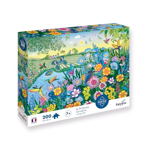 Calypto 3907401 Frühling, 200 Teile Puzzle mit Soft Touch, Kinderpuzzle mit samtiger Oberfläche inkl. Puzzleposter, für Kinder ab 7 Jahren, Garten, Blumen, Schmetterlinge von Calypto