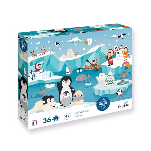 Calypto 3907601 Polar, 36 Teile Puzzle mit Soft-Touch, Kinderpuzzle mit großen Teilen und samtiger Oberfläche inkl. Puzzleposter, für Kinder ab 4 Jahren, Eisbär, Pinguin von Calypto