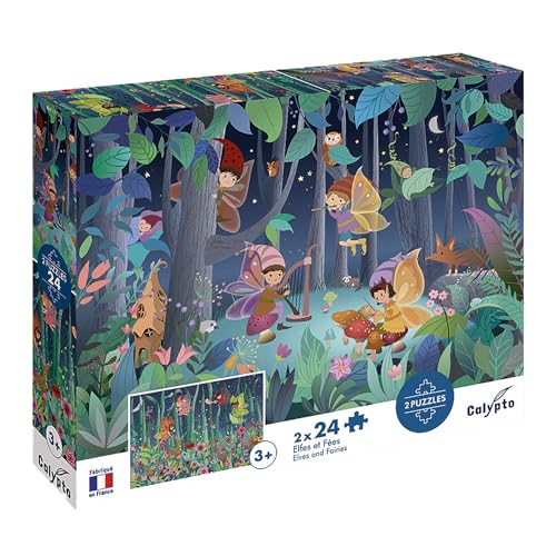 Calypto 3907703 Elfen und Feen, 2x24 Puzzle-Set mit Soft-Touch, Kinderpuzzle mit großen Teilen und samtiger Oberfläche inkl. Puzzleposter, für Kinder ab 3 Jahren, Märchen, Fantasie von Calypto