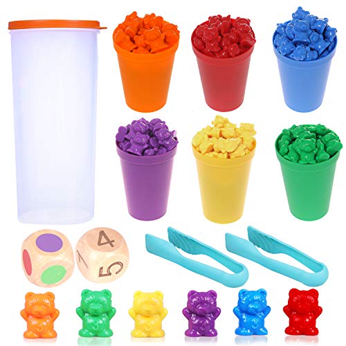camelize Bären Zählen,71 Stück Montessori Mathe Spielzeug,Bunte Regenbogen Zählen Bären Spiel mit passenden Bechern, Würfeln und Pinzetten, Perfect Math Skills Games Educational camelize Bären Zählen,71 Stück Montessori Mathe Spielzeug,Bunte Regenbogen Zählen Bären Spiel mit passenden Bechern, Würfeln und Pinzetten, Perfect Math Skills Games Educational von camelize