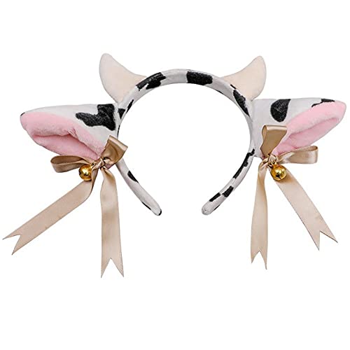 Plüsch-Kuh-Stirnband, Tierohren, Haarband, Glocken, Schleife, Kuhohren und Hörner, Haarreif, Haarreif, Haarband, Kostüm, Cosplay, Party, Kostüm, Ohren, Kopfbedeckung, mehrfarbig Plüsch-Kuh-Stirnband, Tierohren, Haarband, Glocken, Schleife, Kuhohren und Hörner, Haarreif, Haarreif, Haarband, Kostüm, Cosplay, Party, Kostüm, Ohren, Kopfbedeckung, mehrfarbig von Camelliass