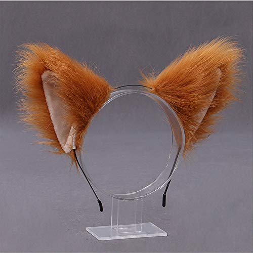 Kunstpelz Fuchs Katzenohren Stirnband Haarreifen Haarband Tierohren Cosplay Party Kostüm Ohren Kopfbedeckung (Kamel) von Camelliass