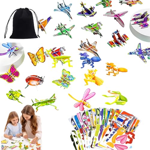 Ally-Pocket Educational 3D Cartoon Puzzle, 2024 New 3D Puzzles for Kids Toys, 3D Jigsaw Puzzles Cartoon Educational Toys, DIY Cartoon Animal Learning Education Toys (Aircraft, Insects) von Camic