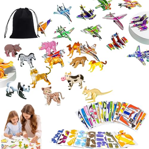 Ally-Pocket Educational 3D Cartoon Puzzle, 2024 New 3D Puzzles for Kids Toys, 3D Jigsaw Puzzles Cartoon Educational Toys, DIY Cartoon Animal Learning Education Toys (Animals, Aircraft) von Camic