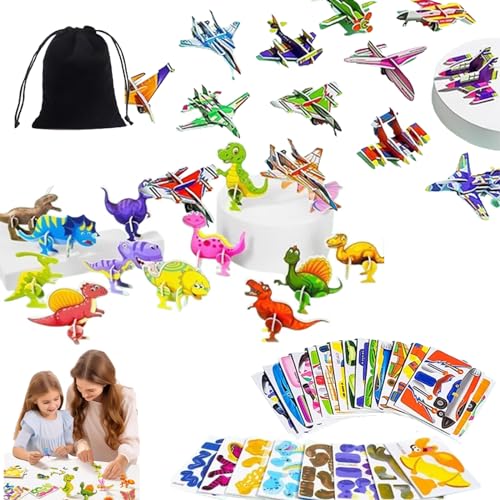 Ally-Pocket Educational 3D Cartoon Puzzle, 2024 New 3D Puzzles for Kids Toys, 3D Jigsaw Puzzles Cartoon Educational Toys, DIY Cartoon Animal Learning Education Toys (Dinosaurs, Aircraft) von Camic