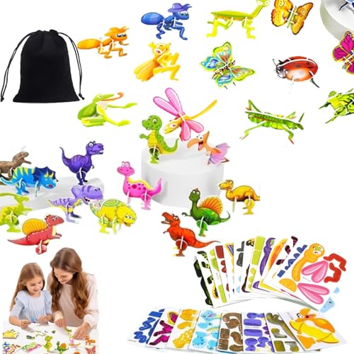 Ally-Pocket Educational 3D Cartoon Puzzle, 2024 New 3D Puzzles for Kids Toys, 3D Jigsaw Puzzles Cartoon Educational Toys, DIY Cartoon Animal Learning Education Toys (Dinosaurs, Insects) von Camic