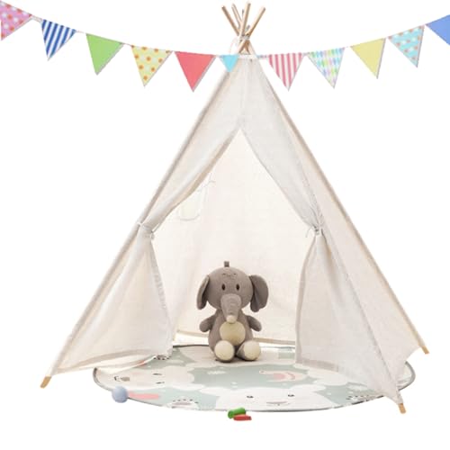 Camiraft Weiß Kinder Tipi Zelt,klassisches indisches Spielzelt für Kinder,Kinderzelte aus Baumwolle für Mädchen und Jungen mit Tragetasche,faltbares Spielhaus für drinnen oder draußen,Polyester von Camiraft