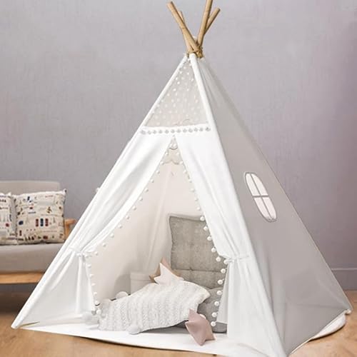 Camiraft Weiß Kinder Tipi Zelt,klassisches indisches Spielzelt für Kinder,Kinderzelte aus Baumwolle für Mädchen und Jungen mit Tragetasche,faltbares Spielhaus für drinnen oder draußen von Camiraft