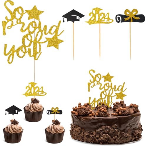2024 Graduation Kuchen Toppers, 25 Stück Graduation Cake Dekoration Graduierung Cupcake Toppers Bachelor Hut Kuchen Deko für Abschlussfeiern Abschlussparty Abschlussproms von Camptrip