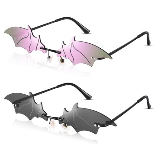 Camptrip 2 Stücke Fledermaus Sonnenbrille, Halloween Fledermausaugen Brille Rimless Sonnenbrille für Damen und Herren Halloween Geburtstag Party Dekoration Camptrip 2 Stücke Fledermaus Sonnenbrille, Halloween Fledermausaugen Brille Rimless Sonnenbrille für Damen und Herren Halloween Geburtstag Party Dekoration von Camptrip