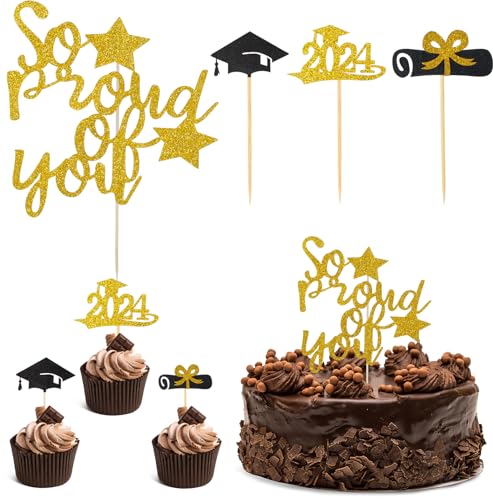 Camptrip 25 Stück 2024 Abschluss Deko Kuchen Toppers Graduation Cake Dekoration Graduierung Cupcake Toppers Bachelor Hut Geschenk für Abschlussfeiern Abschlussparty Abschlussproms von Camptrip